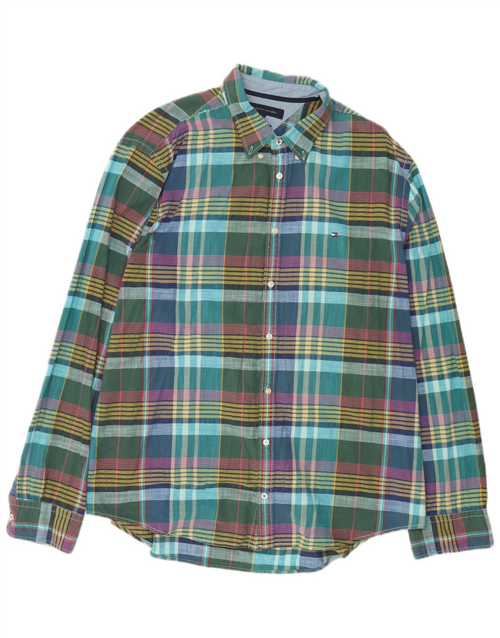 Camicia da uomo Tommy Hilfiger XL in cotone a quadri turchese