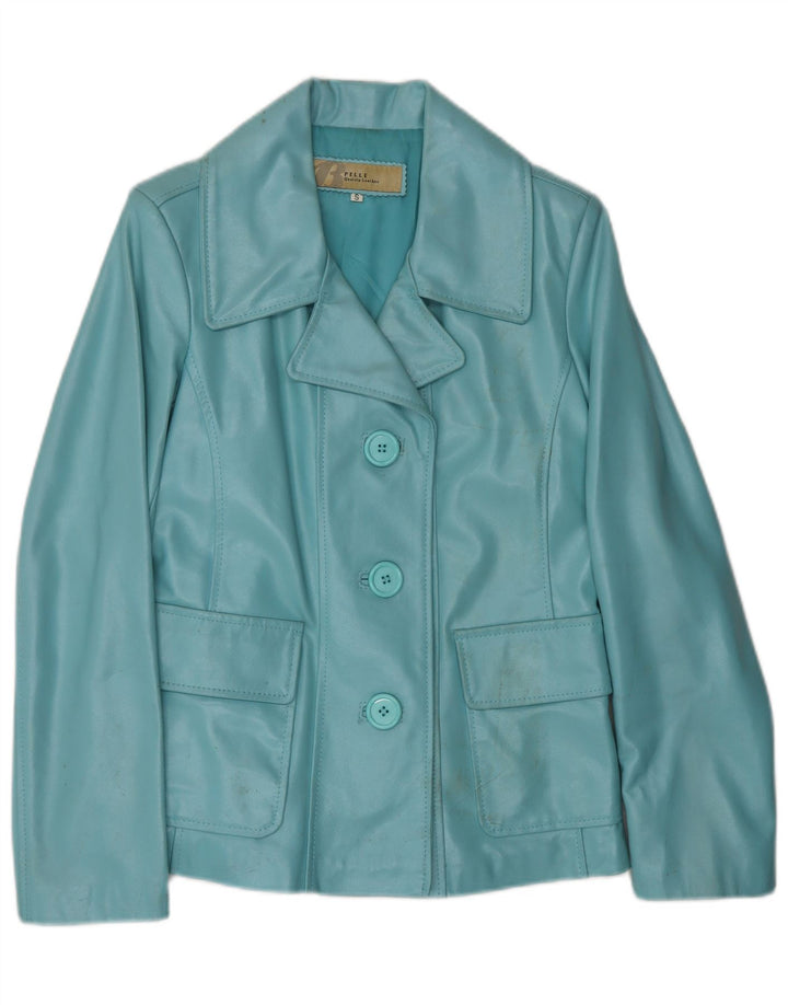 Giacca in pelle da donna VINTAGE UK 10 piccola pelle blu