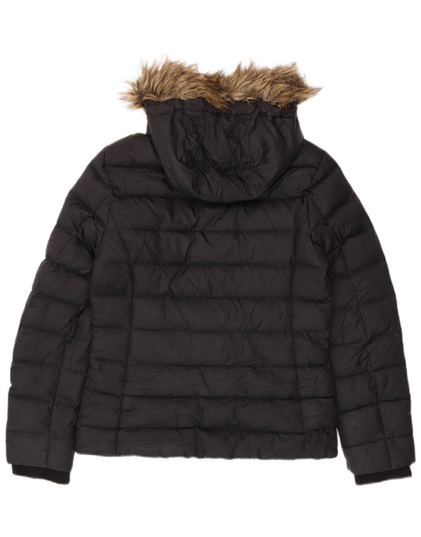 TOMMY HILFIGER Giacca imbottita con cappuccio da donna UK 16 Large Nero Poliestere