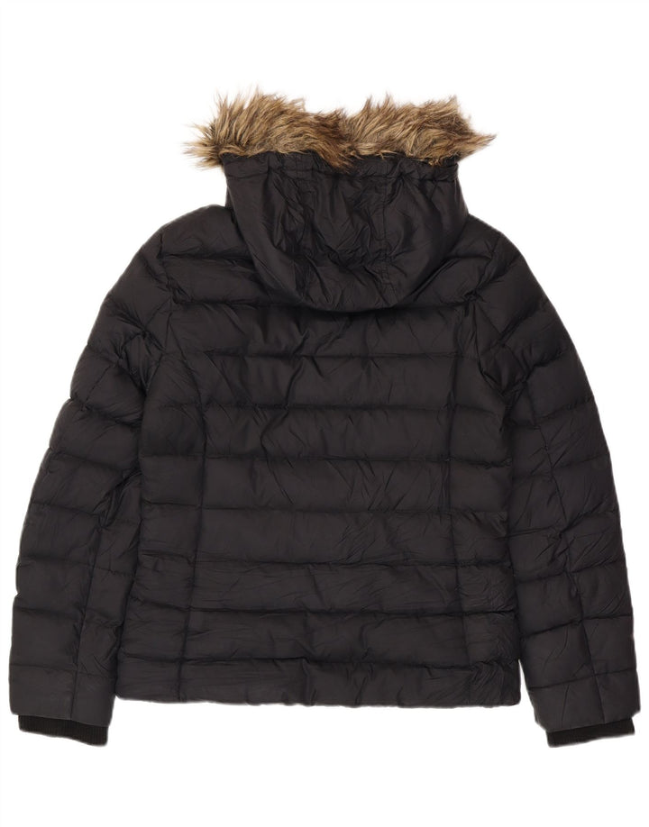 TOMMY HILFIGER Giacca imbottita con cappuccio da donna UK 16 Large Nero Poliestere