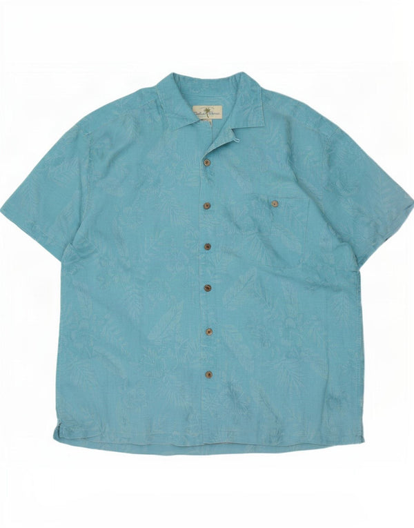 Camicia hawaiana a maniche corte da uomo Island Shores XL Rayon floreale blu
