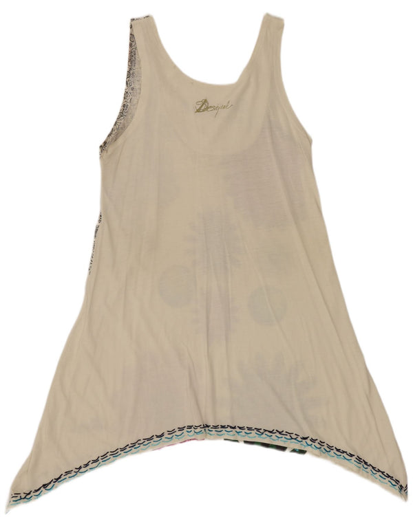 DESIGUAL Abito tunica asimmetrico senza maniche da donna UK 14 Grande motivo floreale bianco