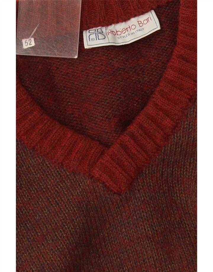 Maglione vintage da uomo con scollo a V IT 52 Large Brown Colourblock