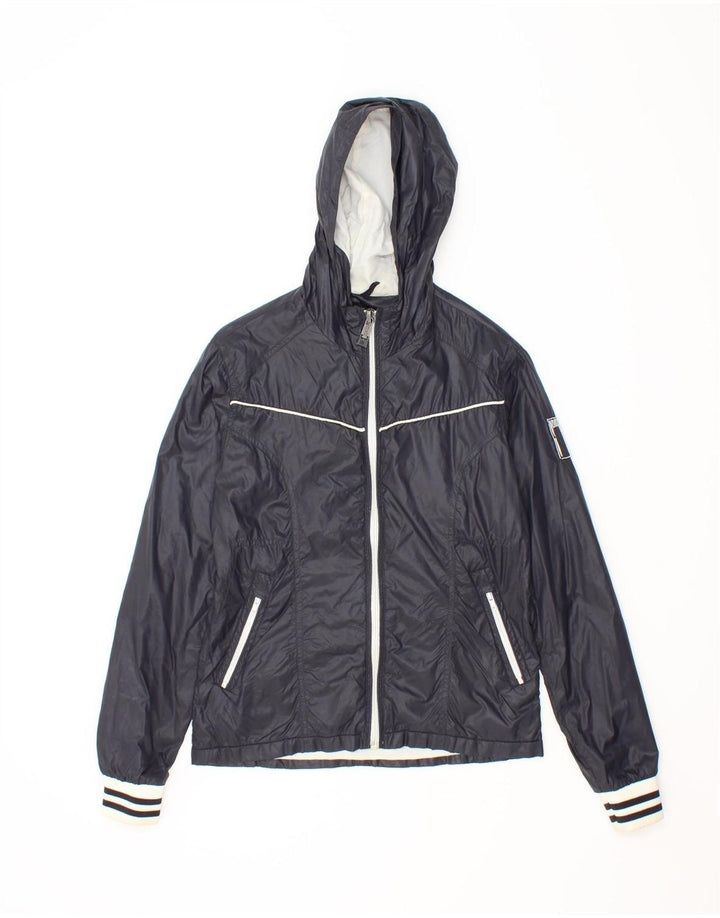 BOMBOOGIE Womens Hooded Rain Jacket UK 10 Small Navy Blue Nylon Vintage Bomboogie and Second-Hand Bomboogie from Messina Hembry 