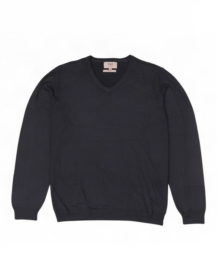 Maglione maglione con scollo a V da uomo Marks & Spencer XL blu navy acrilico