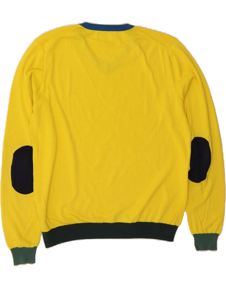 SUN68 Mens V-Neck Jumper Sweater Large Yellow Colourblock Cotton Vintage Sun68 and Second-Hand Sun68 from Messina Hembry 