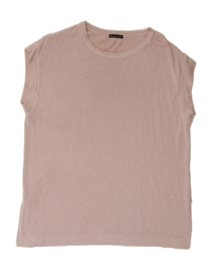 ZARA Womens Oversized T-Shirt Top UK 14 Medium Pink Striped Vintage Zara and Second-Hand Zara from Messina Hembry 