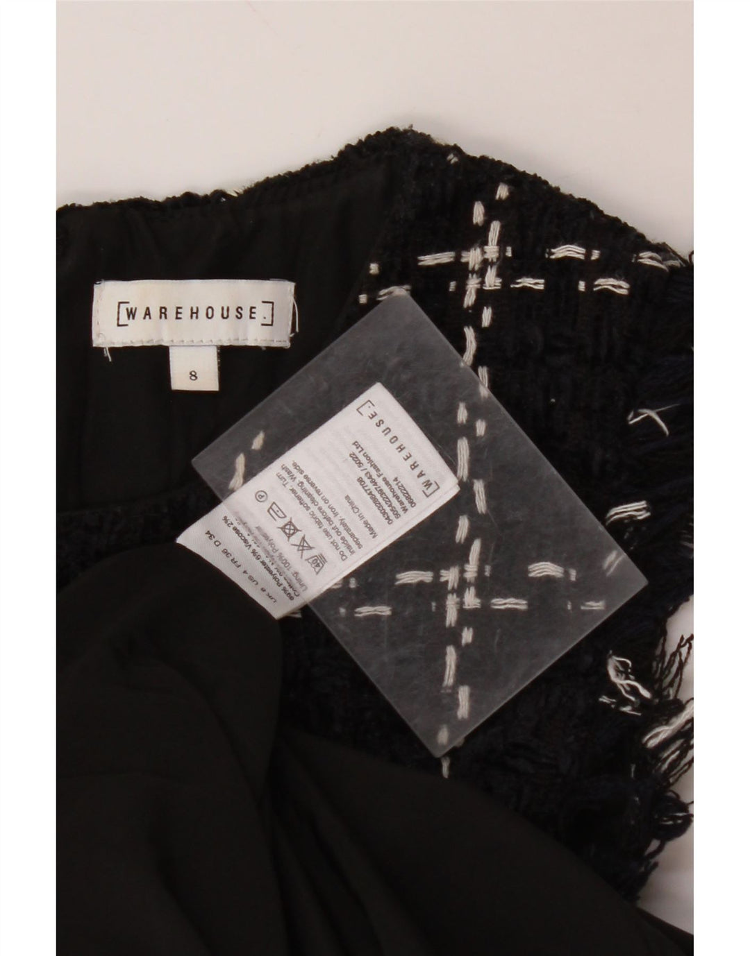 WAREHOUSE Abito tubino senza maniche da donna UK 8 piccoli quadri blu navy