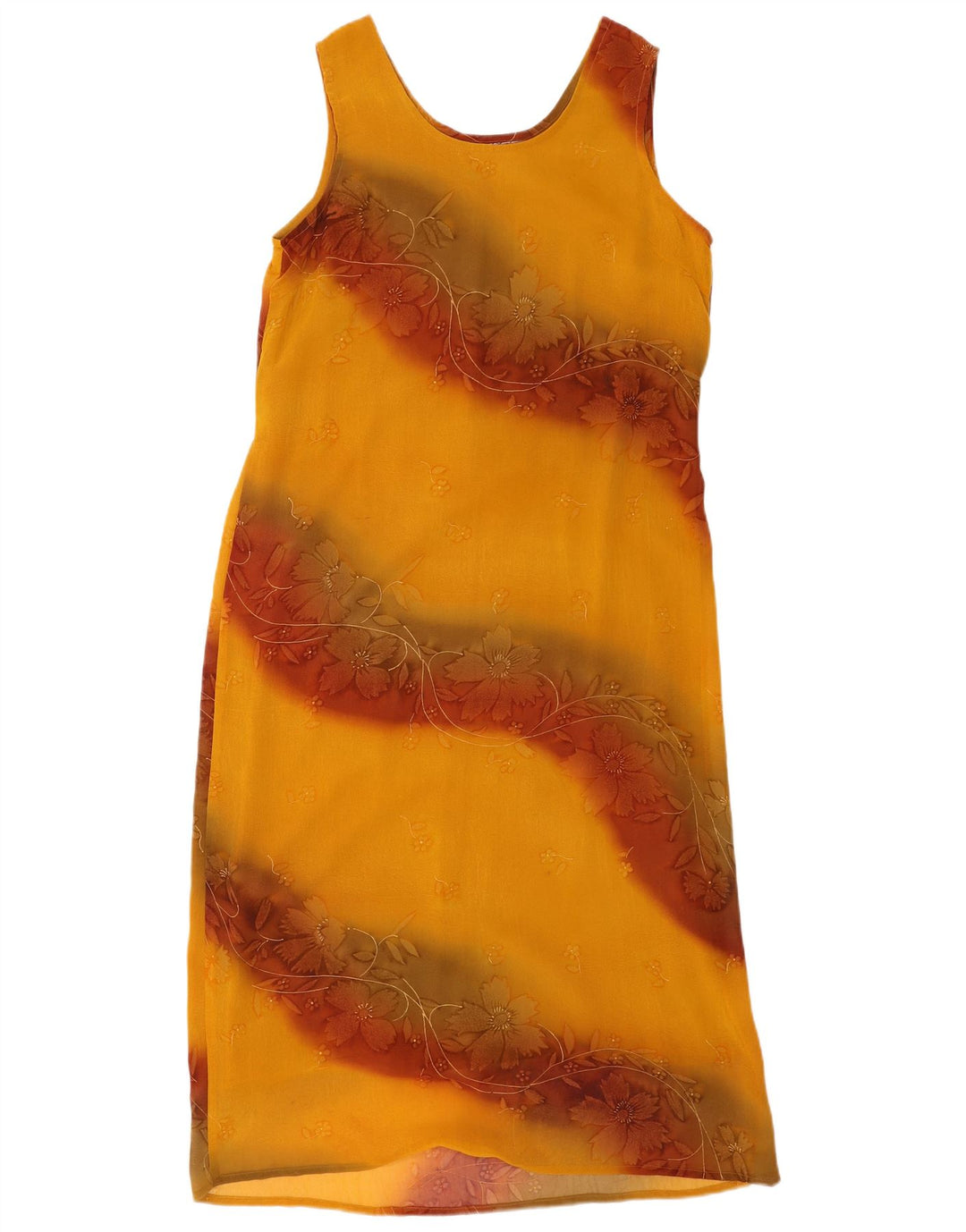 Abito a trapezio senza maniche vintage da donna UK 12 Poliestere floreale giallo medio