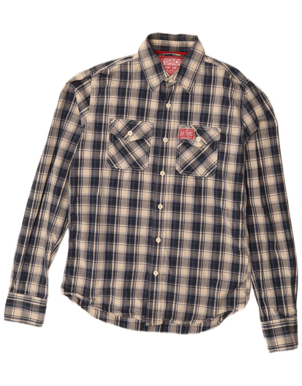 Camicia da uomo Superdry Large in cotone a quadri blu navy