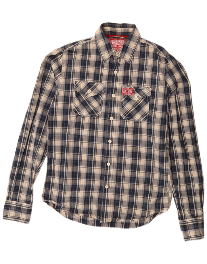 Camicia da uomo Superdry Large in cotone a quadri blu navy