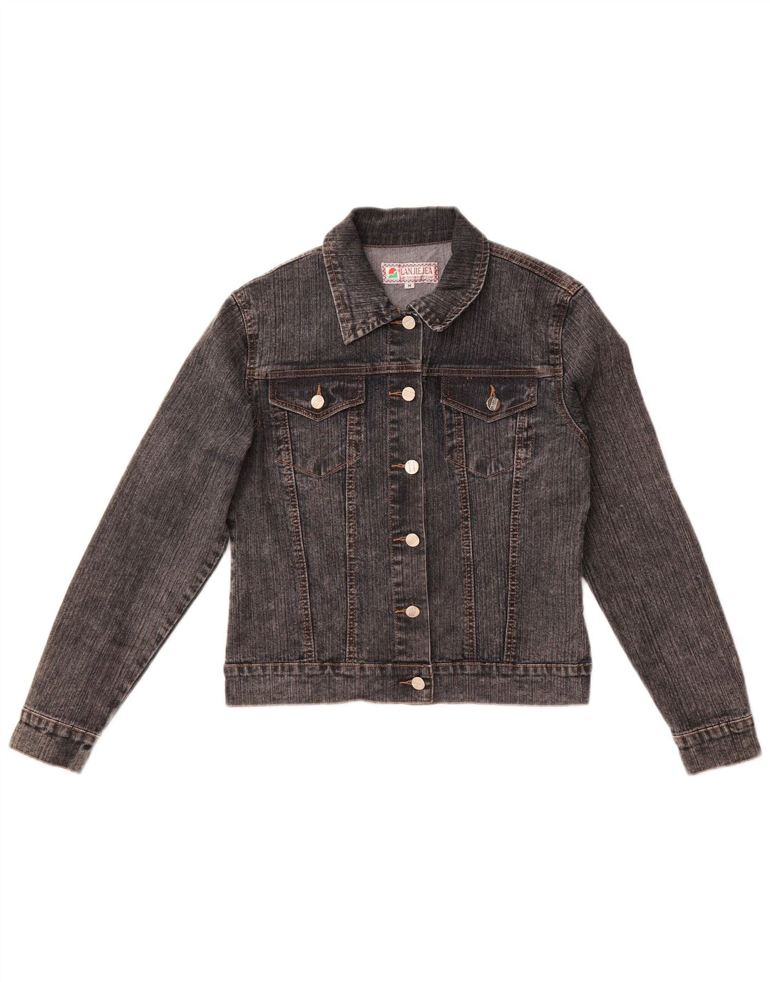 Giacca di jeans corta da donna vintage UK 12 Cotone grigio medio