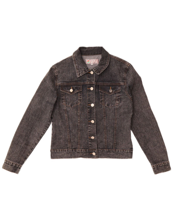 Giacca di jeans corta da donna vintage UK 12 Cotone grigio medio