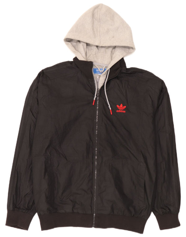 Giubbotto bomber con cappuccio da uomo Adidas UK 40 Large nero in poliestere color block
