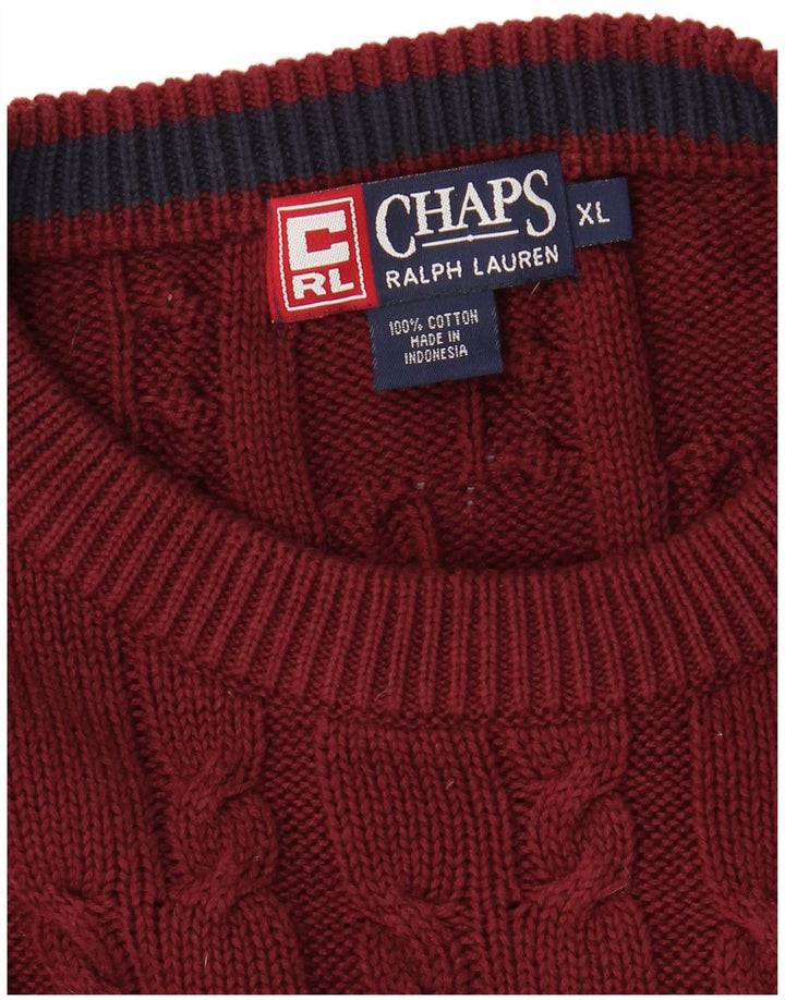 CHAPS RALPH LAUREN Maglione girocollo da uomo XL in cotone bordeaux