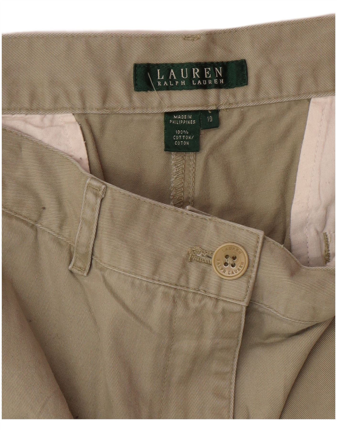 Pantaloncini chino da donna RALPH LAUREN US 10 Large W32 cotone kaki