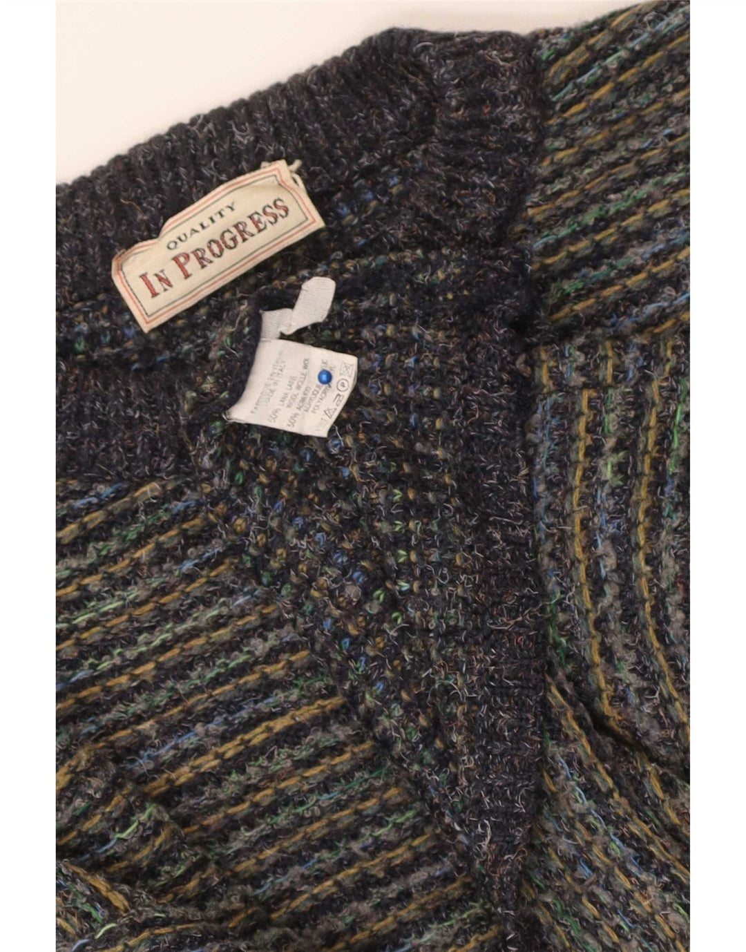 Maglione girocollo da uomo vintage in lana gessata grande multicolore