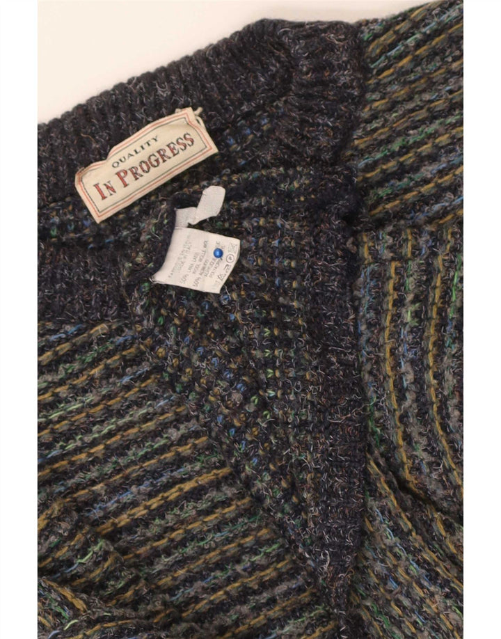 Maglione girocollo da uomo vintage in lana gessata grande multicolore