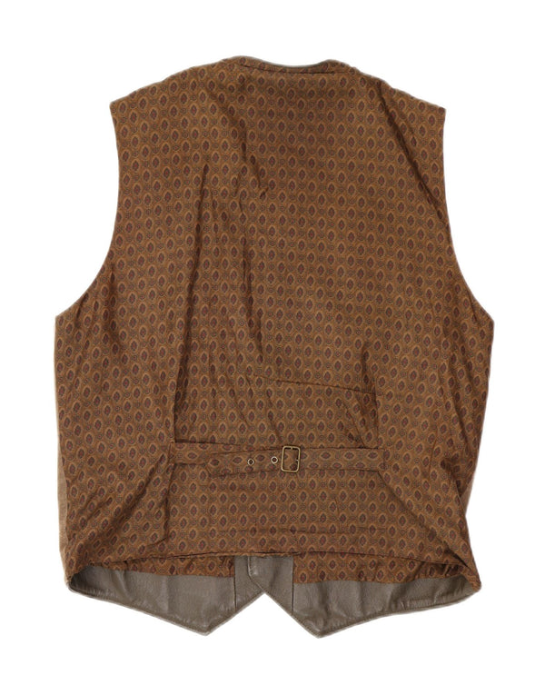 Gilet vintage da uomo in pelle scamosciata marrone medio in pelle geometrica
