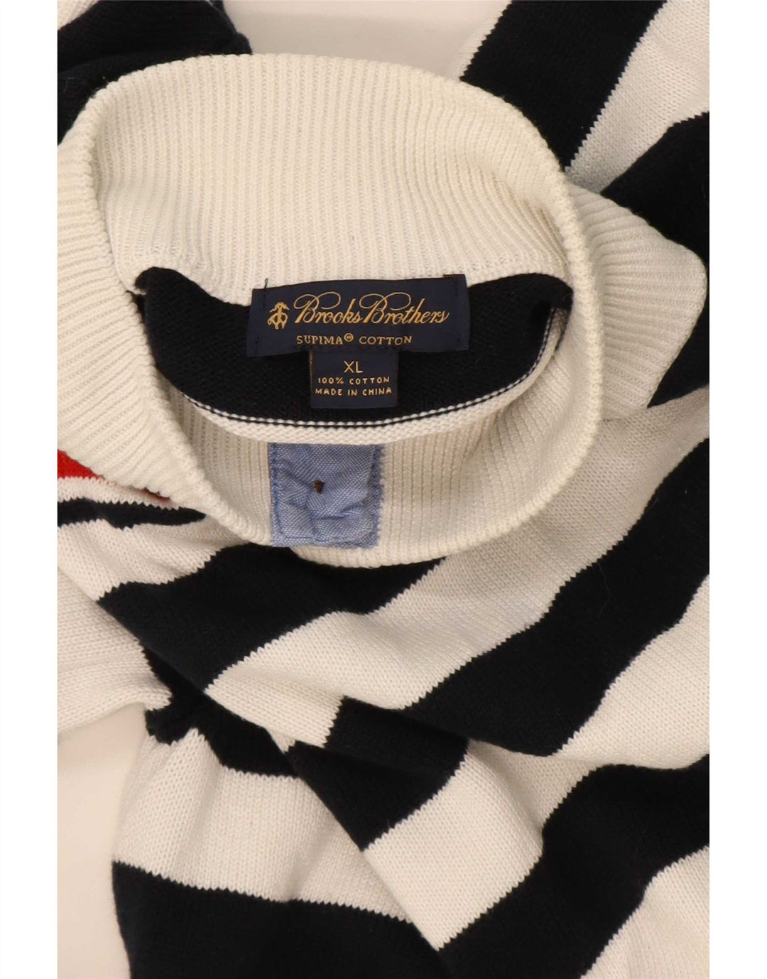 Brooks Brothers Maglione da uomo con collo a bottoni XL a righe blu navy