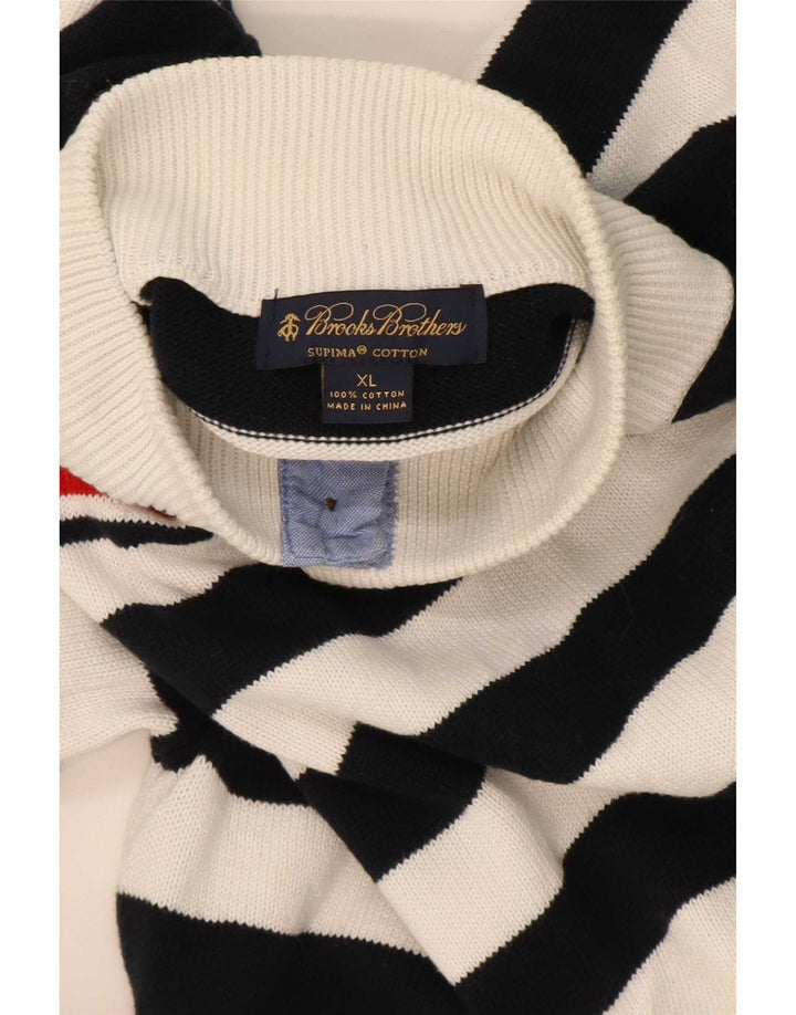 Brooks Brothers Maglione da uomo con collo a bottoni XL a righe blu navy