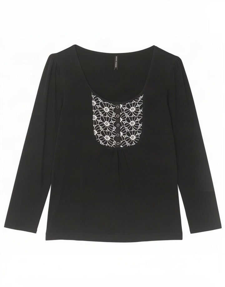 Marks & Spencer Top da donna a maniche lunghe UK 16 Large in cotone nero