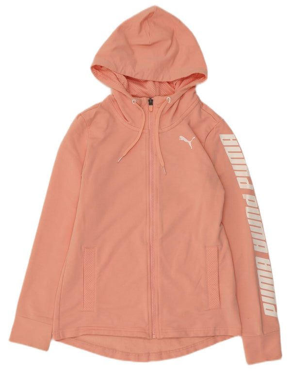 PUMA Felpa con cappuccio e zip grafica da donna UK 8 Small Rosa Cotone