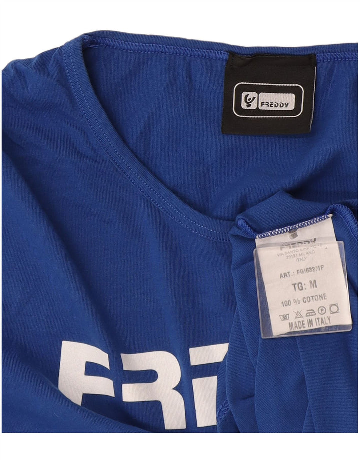 T-shirt grafica da donna Freddy Top UK 12 cotone blu medio