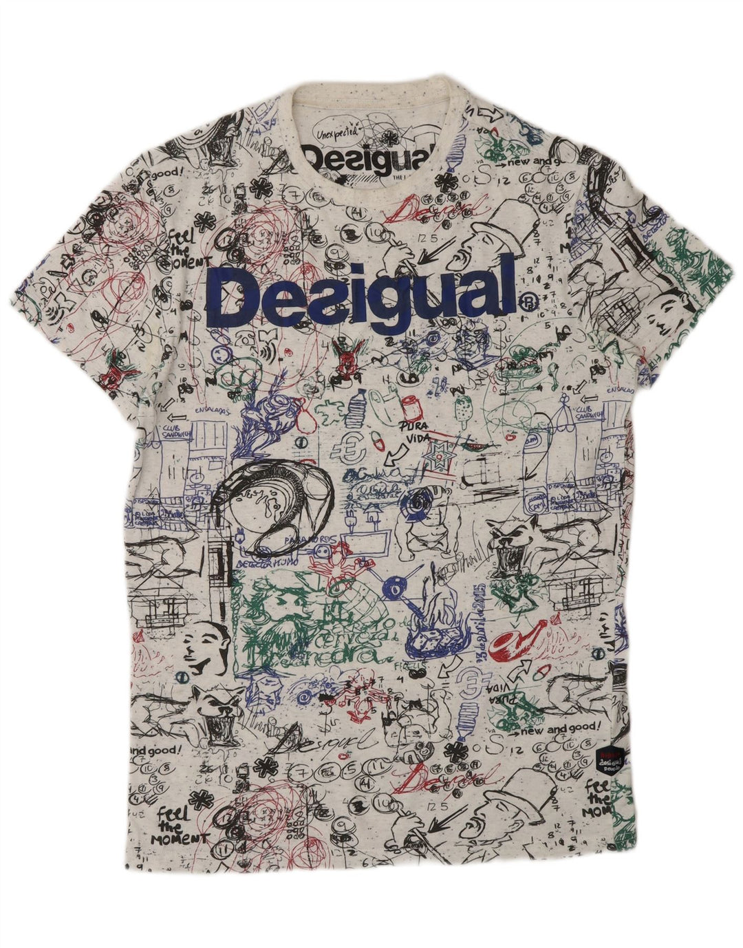 DESIGUAL T-shirt grafica da uomo con motivo astratto Top in cotone bianco medio