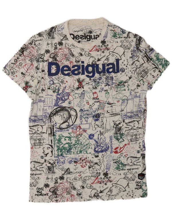 DESIGUAL T-shirt grafica da uomo con motivo astratto Top in cotone bianco medio