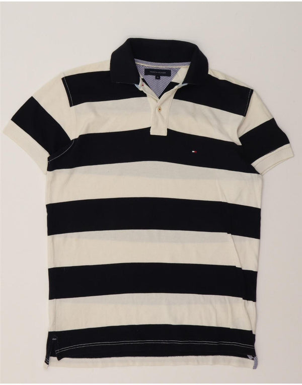 Polo da uomo Tommy Hilfiger media cotone a righe blu navy