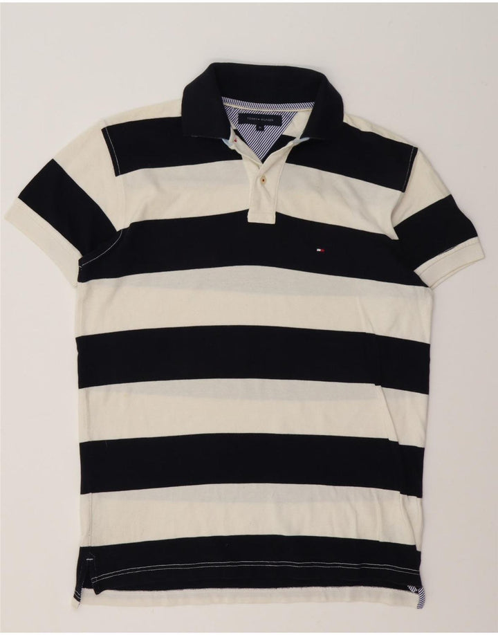 Polo da uomo Tommy Hilfiger media cotone a righe blu navy