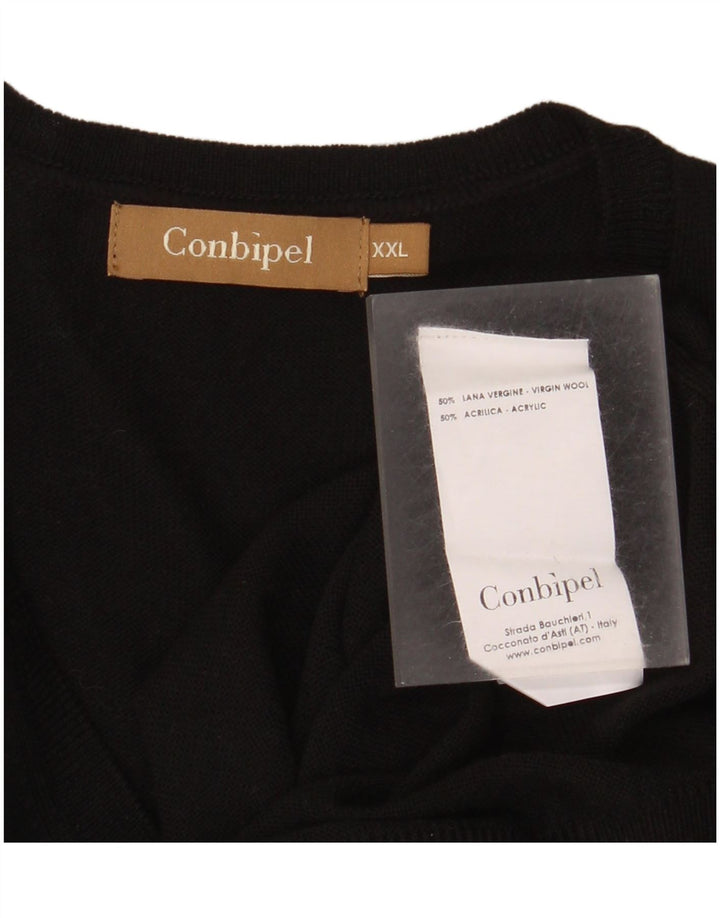 Maglione da uomo con scollo a V Conbipel 2XL Lana vergine nera