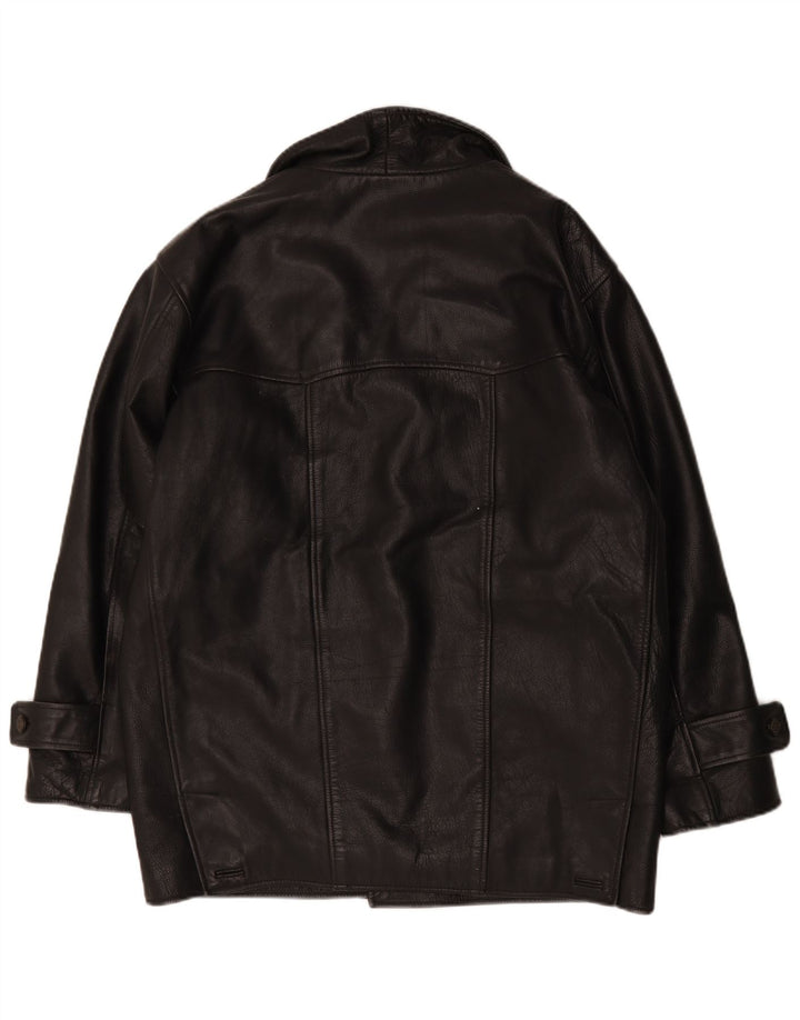 Cappotto vintage da uomo in pelle vestibilità ampia UK 38 Medio Nero
