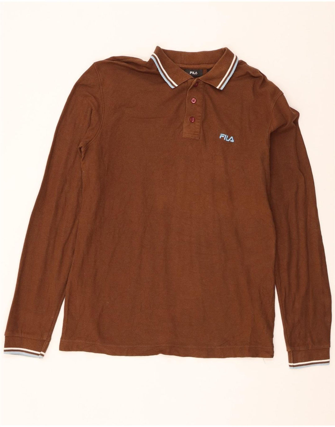 Polo da uomo a maniche lunghe Fila in cotone marrone medio