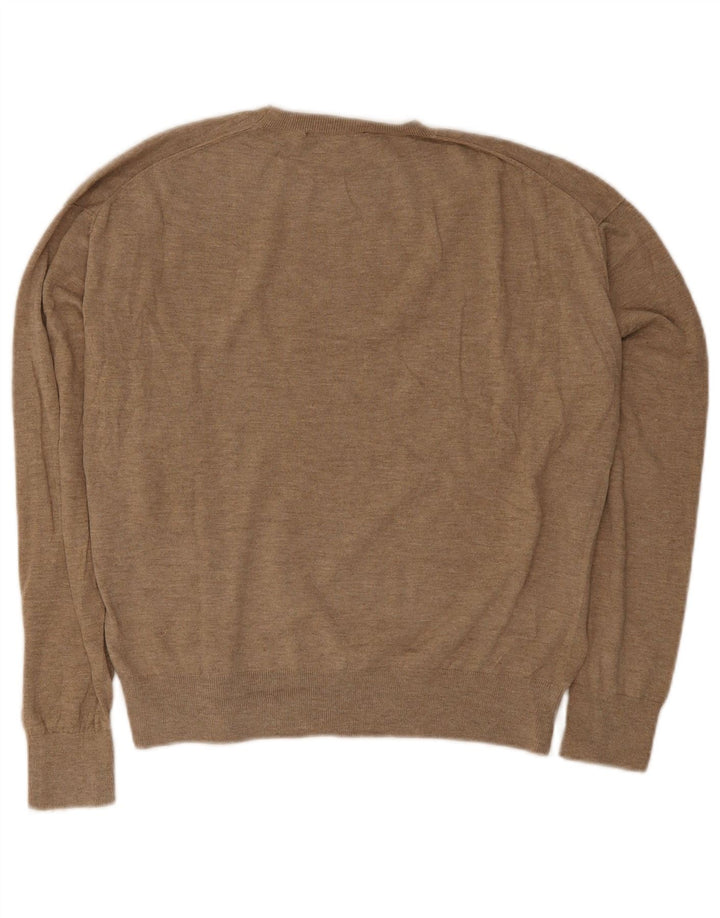 Maglione maglione girocollo da uomo, vestibilità ampia, girocollo, piccolo, in poliestere beige