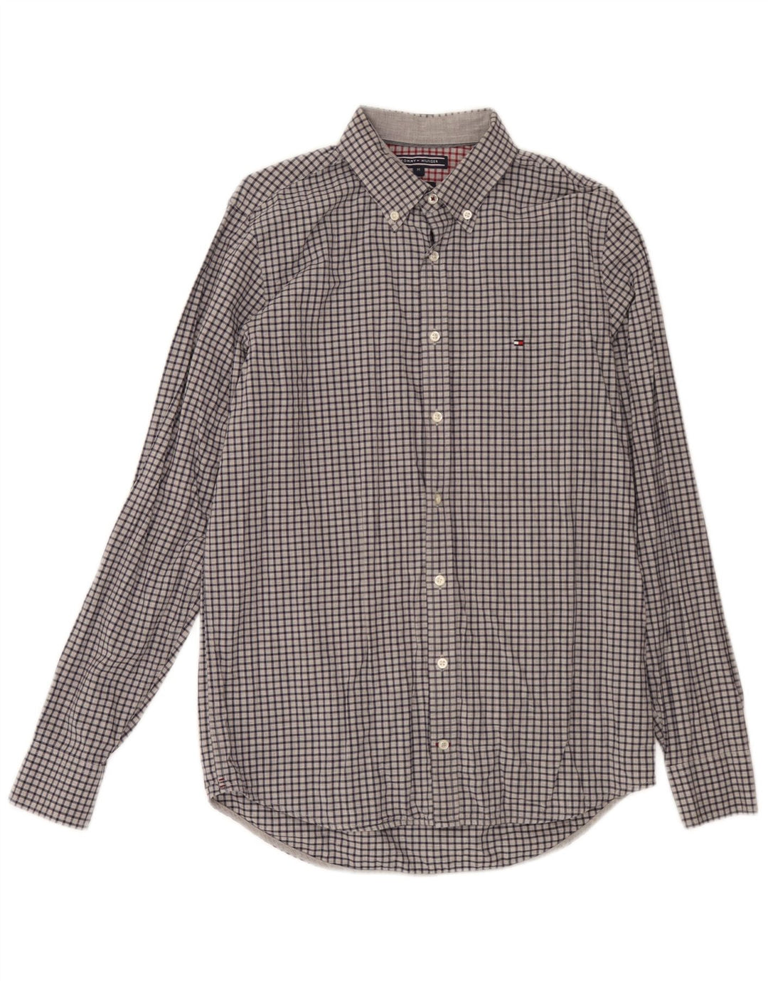 Camicia slim fit da uomo Tommy Hilfiger in cotone a quadretti grigio medio