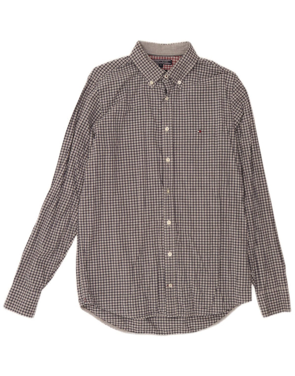 Camicia slim fit da uomo Tommy Hilfiger in cotone a quadretti grigio medio