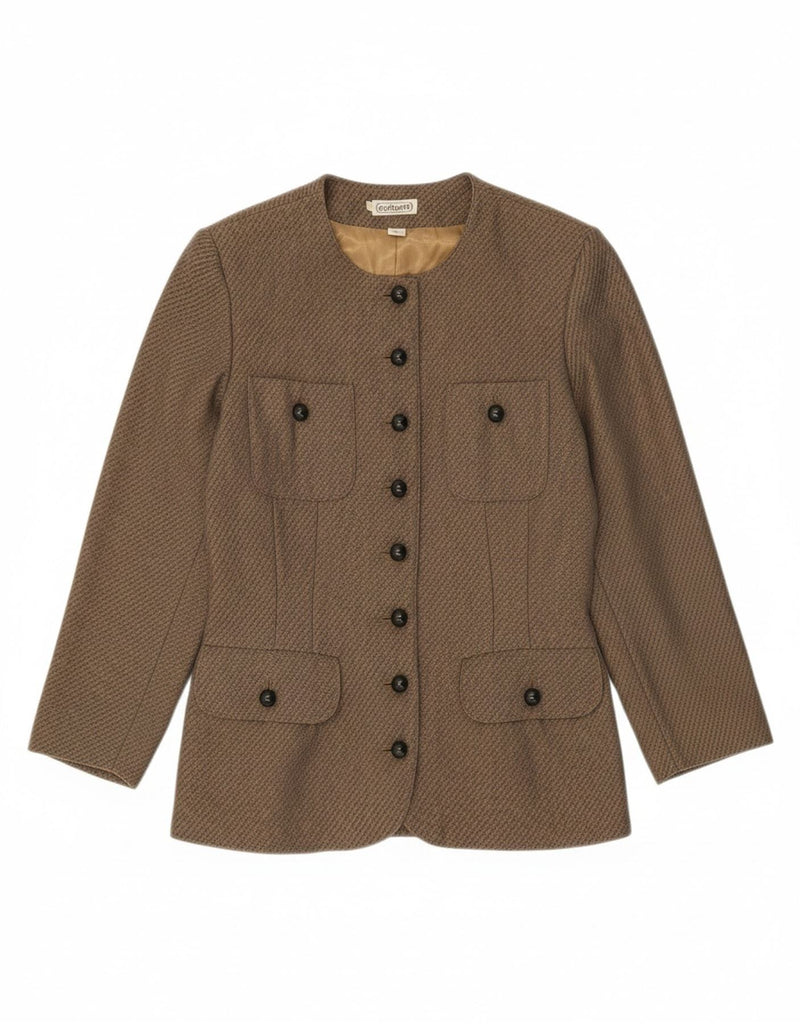 CACHAREL Womens 3/4 Sleeve Blazer Jacket IT 40 Small Brown Virgin Wool Vintage Cacharel and Second-Hand Cacharel from Messina Hembry 