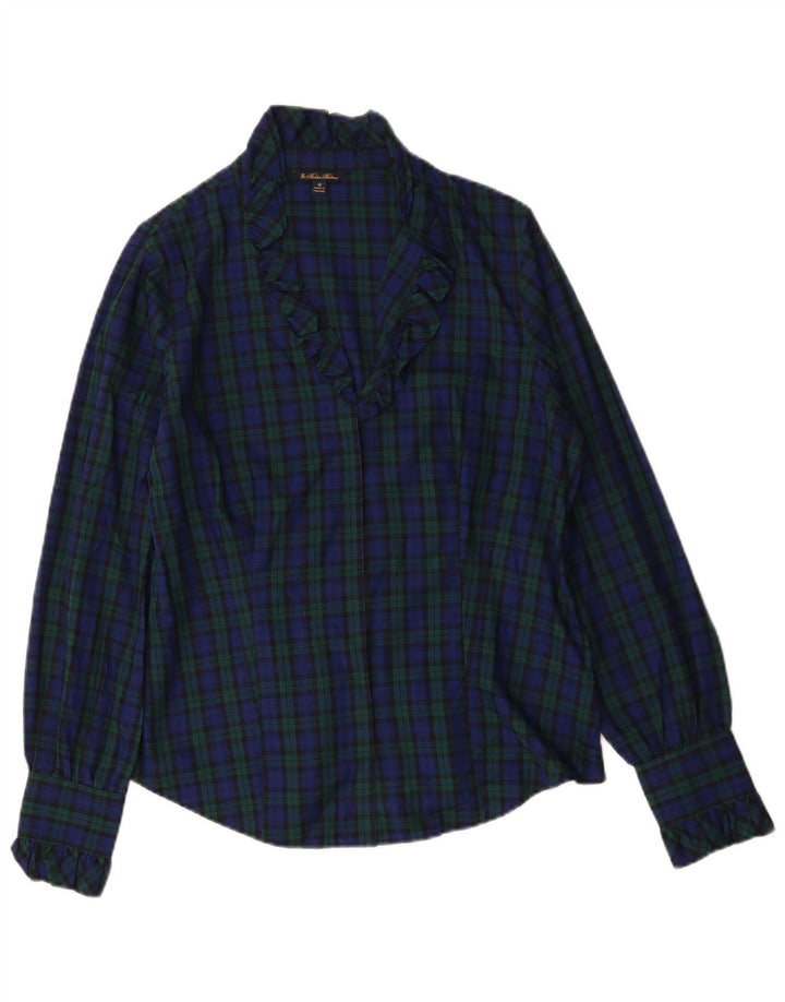 Camicetta camicia da donna Brooks Brothers US 12 grande cotone scozzese blu navy