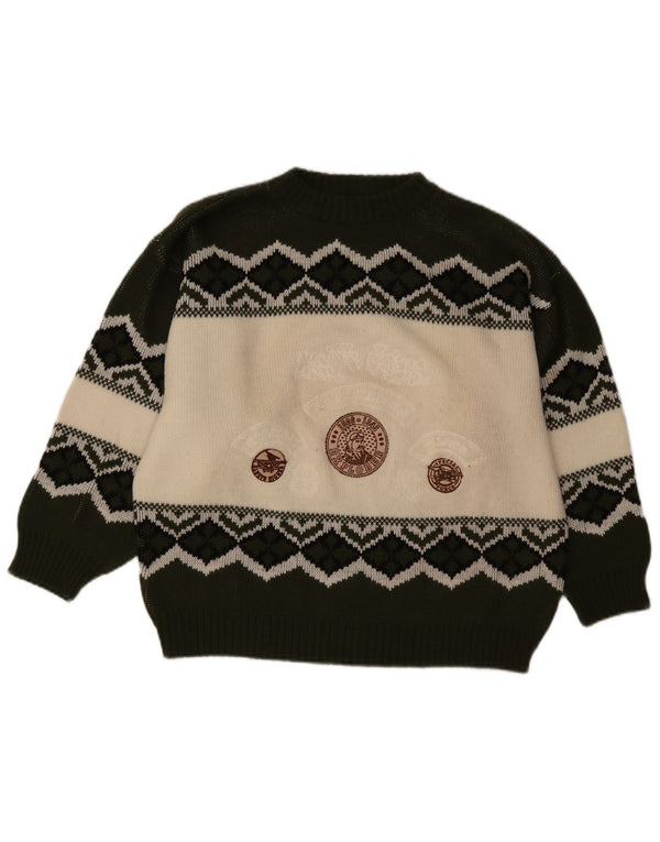 Maglione da uomo vintage con collo alto e grafica grande geometrica verde
