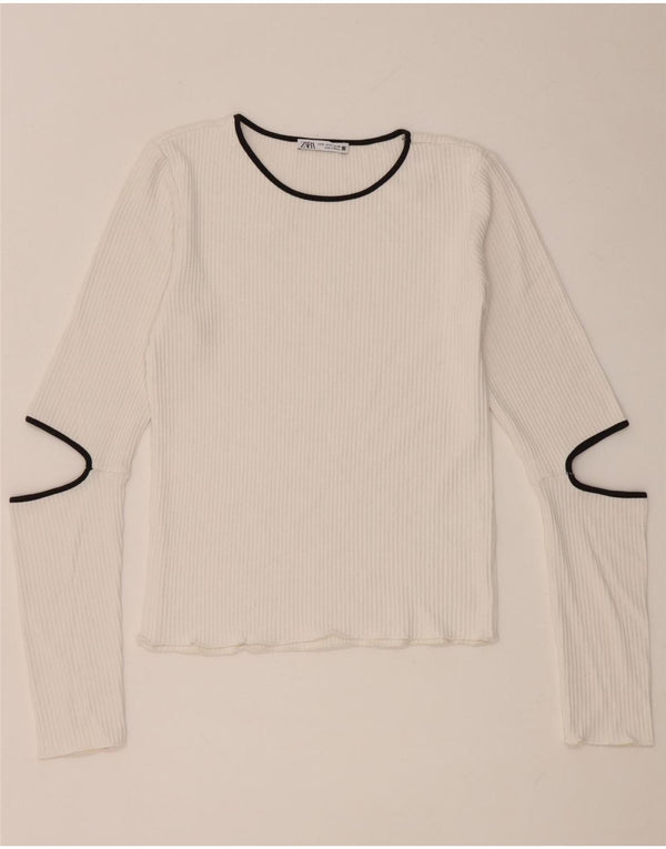 Top Zara da donna a maniche lunghe UK 12 viscosa bianca media