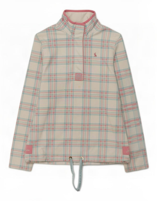 Felpa da donna Joules con collo abbottonato, maglione UK 10, piccolo cotone scozzese bianco