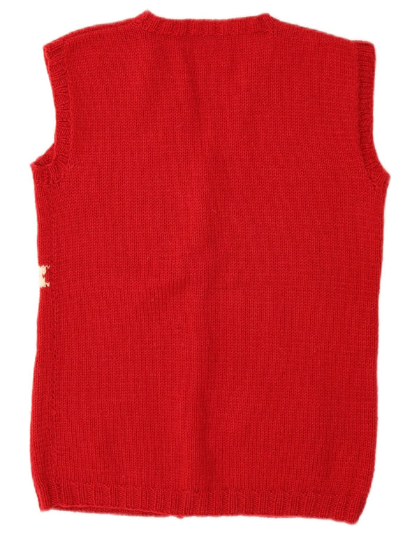 Maglione cardigan senza maniche vintage da donna UK 12 a righe rosse medie