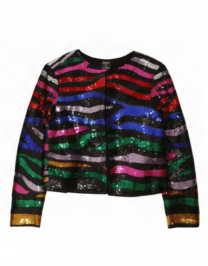 Biba Giacca Bolero Aperto da Donna con Paillettes UK 10 Small Multicolor Colourblock