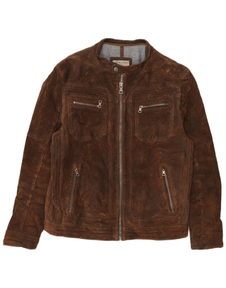Giacca in pelle scamosciata da uomo Angelo Litrico UK 40 grande in pelle marrone