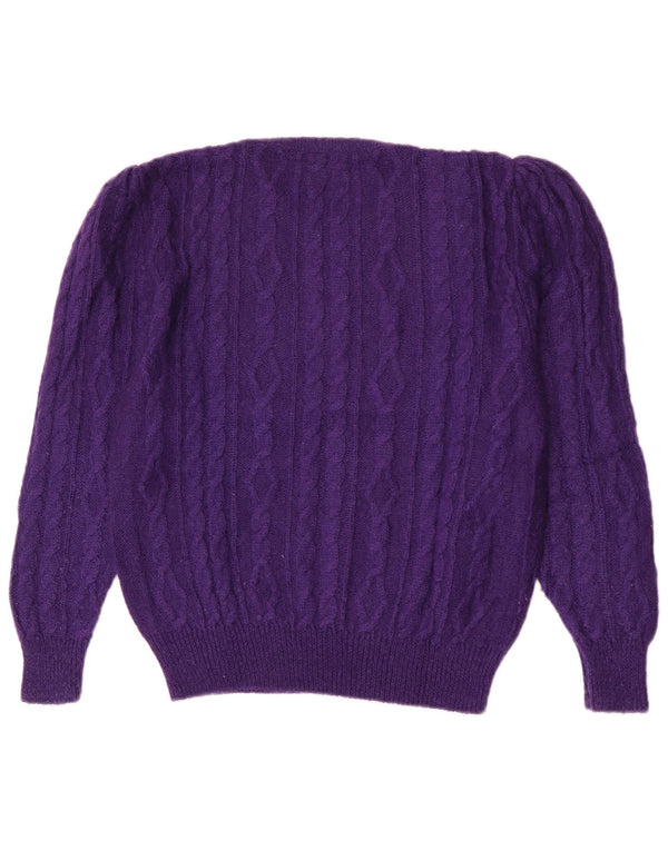 Maglione maglione girocollo da donna vintage UK 14 viola medio