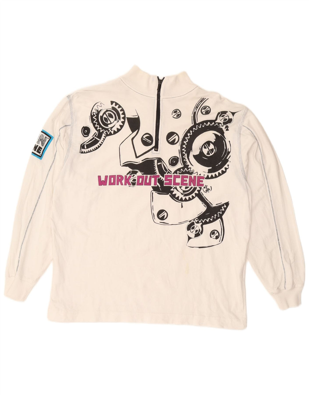 Felpa con collo con zip grafica da uomo VINTAGE Maglione 2XL cotone bianco