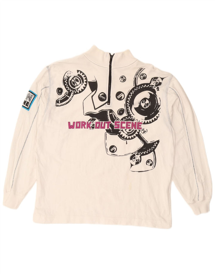 Felpa con collo con zip grafica da uomo VINTAGE Maglione 2XL cotone bianco