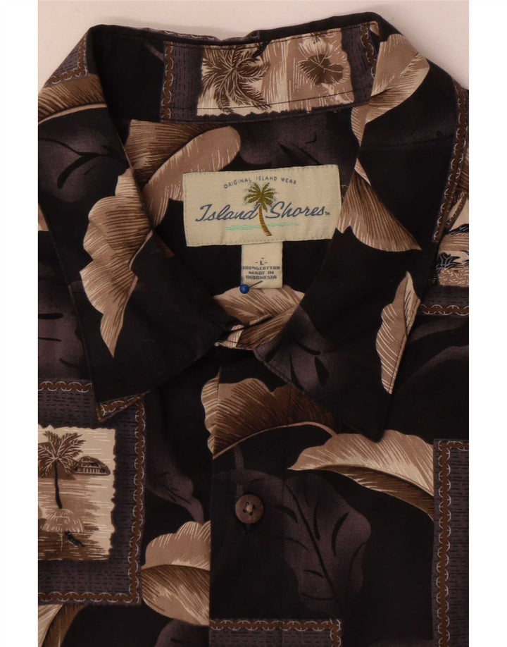 Camicia a maniche corte da uomo Island Shores grande in cotone patchwork marrone
